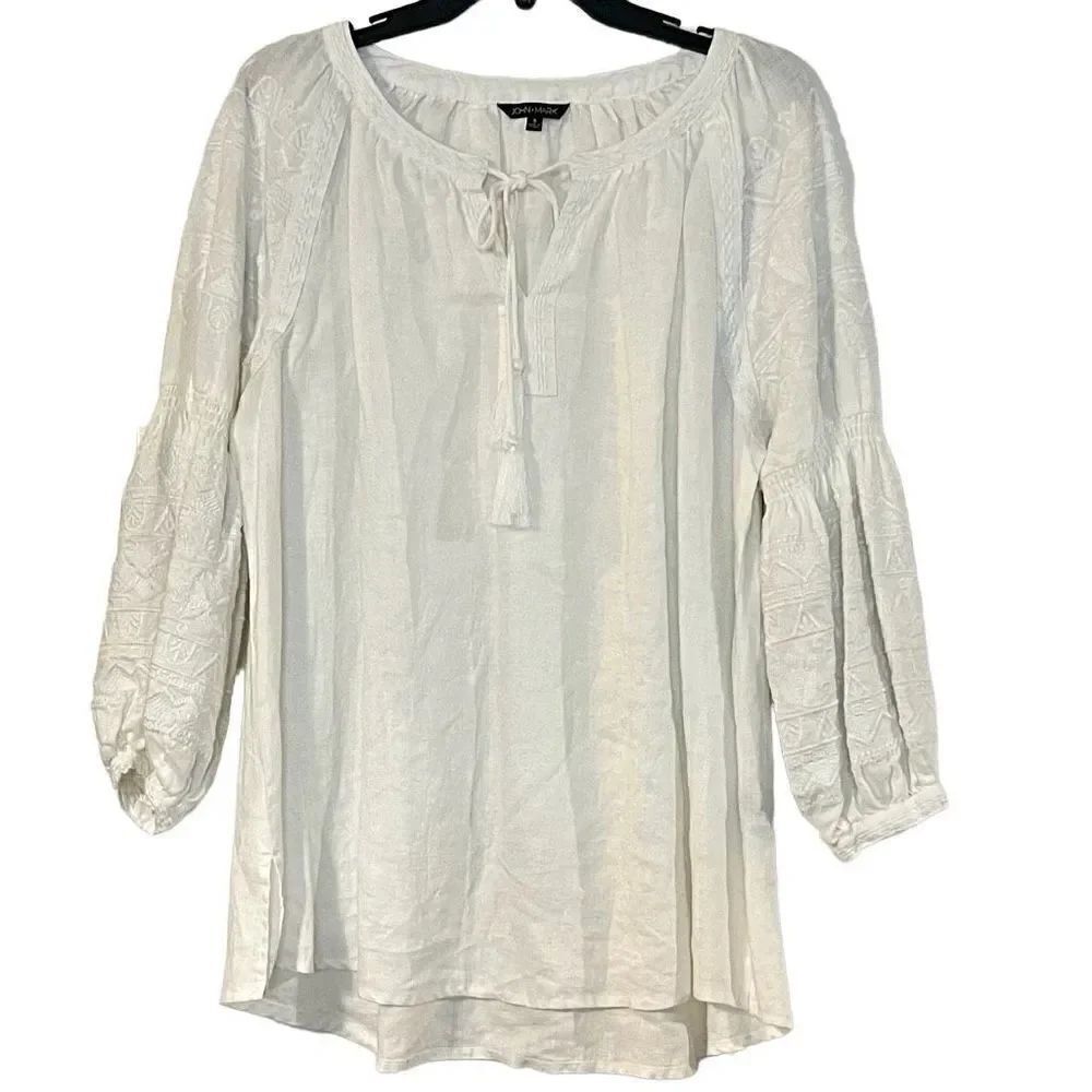 NWT John Mark Riviera White Linen Blouse Small